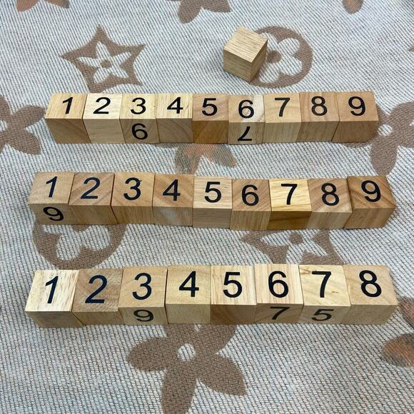 WOODEN CUBED NUMBERS 1" Squared Whitemist and Natural Tones Arts and Crafts - Picture 1 of 6